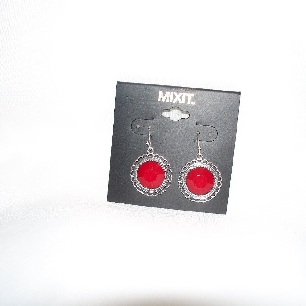 Cute Silver and Red Earrings